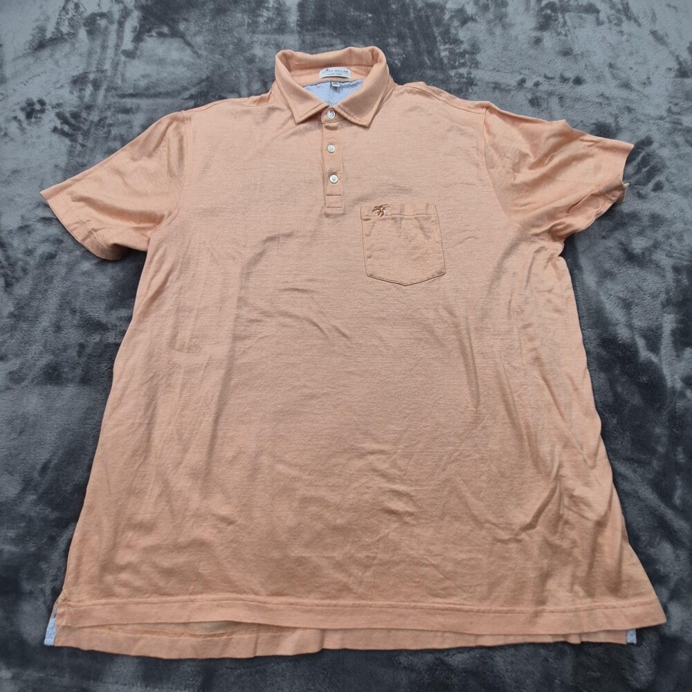Peter Millar Crown Cool Polo Shirt XL Peach Orange Linen Blend Pocket Swallow Lo